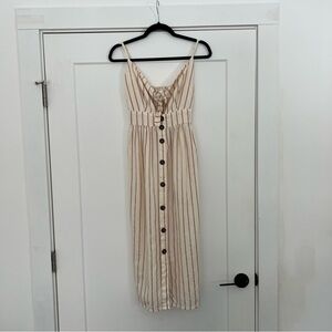 Japna Cream and Brown Striped Midi Dress